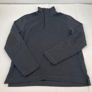 Banana Republic Sweater Large Mens Black Suede Patch Preppy Casual Pullover Knit